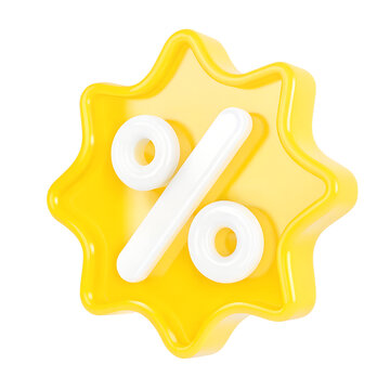 Glossy 3D Percentage Discount Badge Icon Isolated on White Background, Retail Sale and Promotional Marketing Symbol
