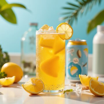 Tropical Orange Cocktail by Swimming Pool Luxury Summer Vacation Concept