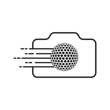 Camera logo icon with speed motion lines and golf ball photography creative