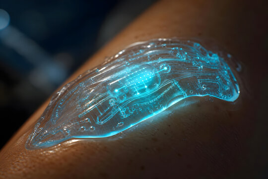 Macro Close-up of Glowing Biometric Sensor in Advanced Bio-Mater