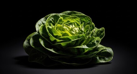 Fototapeta premium Fresh head of leafy green vegetable illuminated against a dark backdrop