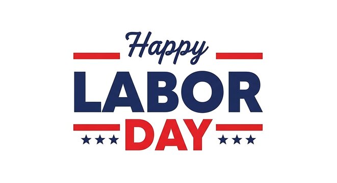 Happy Labor Day text vector greeting card illustration with stars and stripes on white background