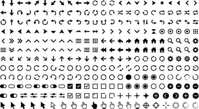 Collection Of Flat Black Icons On Transparent Background