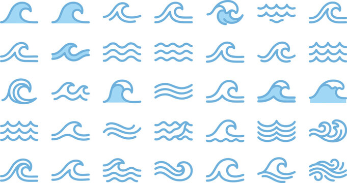 Wave Pattern Collection Light Blue Vector Illustration On White Background