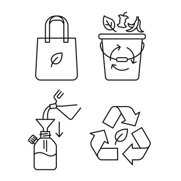 Eco friendly icons with recycling symbols and objects
