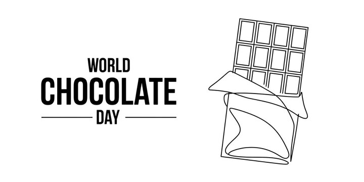World chocolate day line art illustration with chocolate bar and wrapper