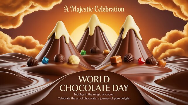 World chocolate day concept chocolate mountains and sweets