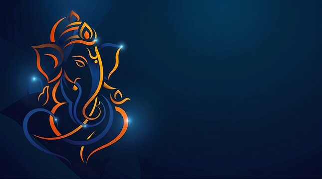 Massive Abstract Ganesha Line Art on Dark Blue Gradient Vector
