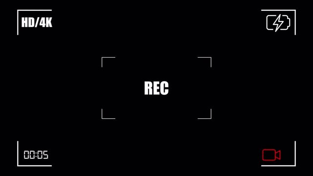 Video Camera Recorder Screen Overlay on Transparent Background, Digital Recording HUD Motion Graphic, 4K Alpha Channel