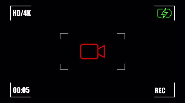 Video Camera Recorder Screen Overlay on Transparent Background, Digital Recording HUD Motion Graphic, 4K Alpha Channel
