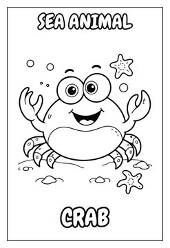 Ocean Animal Crab Coloring Page Kids Printable Activity Sheet Featuring Cute Happy Crab Raising Claws