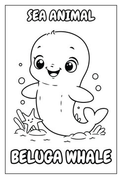 Ocean Animal Beluga Whale Coloring Page Kids Printable Activity Sheet Featuring Chubby White Whale With Sweet Smile