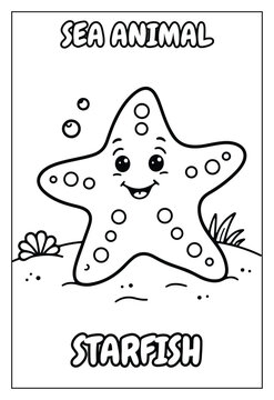 Ocean Animal Starfish Coloring Page Kids Printable Activity Sheet Featuring Cute Smiling Starfish With Shell