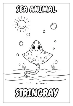 Ocean Animal Stingray Coloring Page Kids Printable Activity Sheet Featuring Gentle Flat Ray With Long Tail
