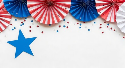 Obraz premium Independence day usa celebration patriotic paper fans stars confetti arrangement