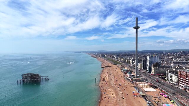 Brighton Beach and British Airways i360 Aerial 4K