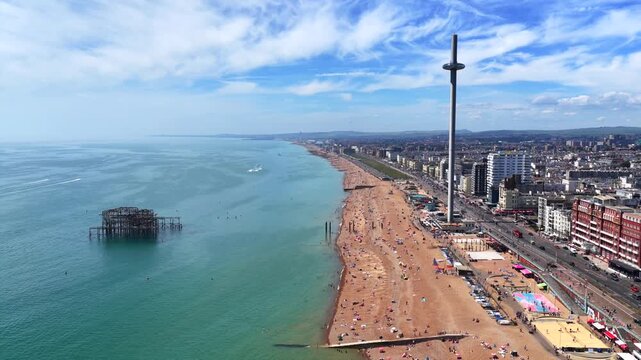 Brighton Beach and British Airways i360 Aerial 4K