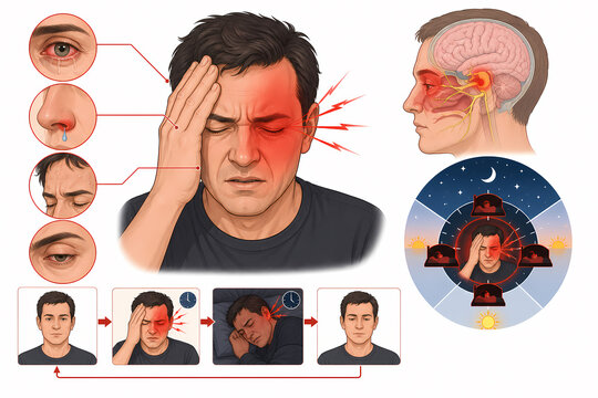 Cluster headache autonomic symptoms illustration