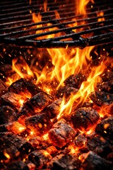 Fototapeta premium Intense fiery charcoal grill flames.