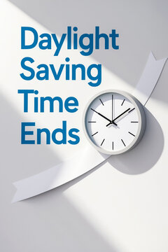 Banner poster card daylight saving time ends November autumn fall changeover clock AI Generative