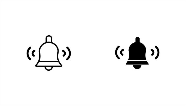 Simple notification bell black glyph icon  set. with ringing effect. Ideal for mobile apps, alerts, reminders, messaging systems, user interfaces, and notification settings.