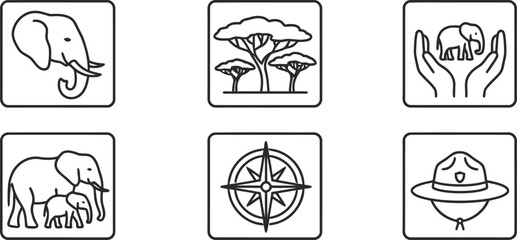 Black and white safari icons set © SHOFIQUL