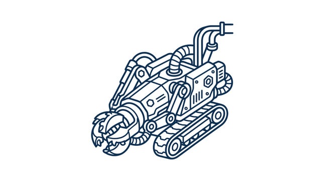 A detailed line art illustration of a small industrial robot