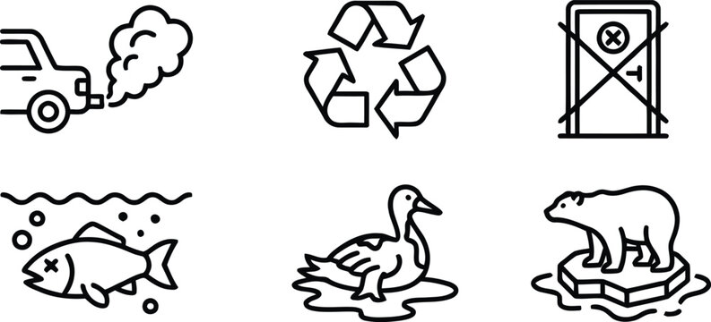 Environmental pollution icons with animals and car