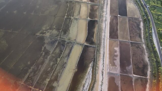 Drone footage of salt fields on Pag Island revealing traditional salt production areas and distinctive coastal scenery