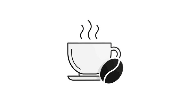Steaming hot coffee cup and bean.