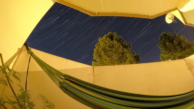star trails shot on action camera,European sky night panorama time lapse shot from a home balcony in the city