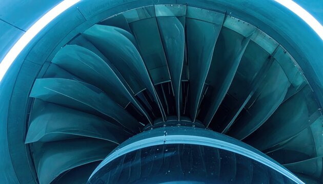 Close-up of a Jet Engine Turbine Fan Blades in Motion - Futuristic Technology