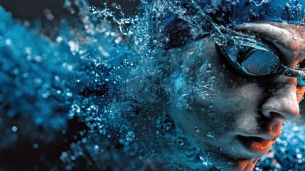 Fototapeta premium Powerful swimmer portrait with explosive water splash and intense motion. 