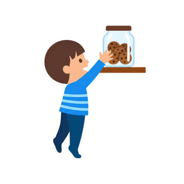 Cartoon Child Reaching for Cookies in a Jar on Shelf