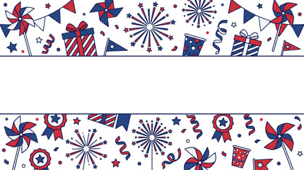 Obraz premium Red, white, and blue patriotic banner with fireworks, gifts, and stars on isolated white background for 4th of july celebrations