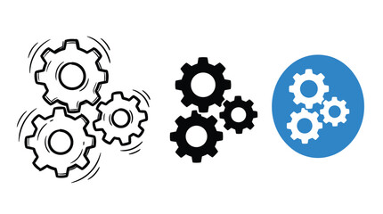 Obraz premium Collection of gear icons designed in various styles including sketch solid and blue circle for technology engineering and industrial mechanic themes.