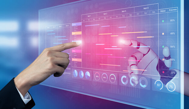Futuristic Interface Interaction with Data Visualization and Touch Control Technology. Bitwise.