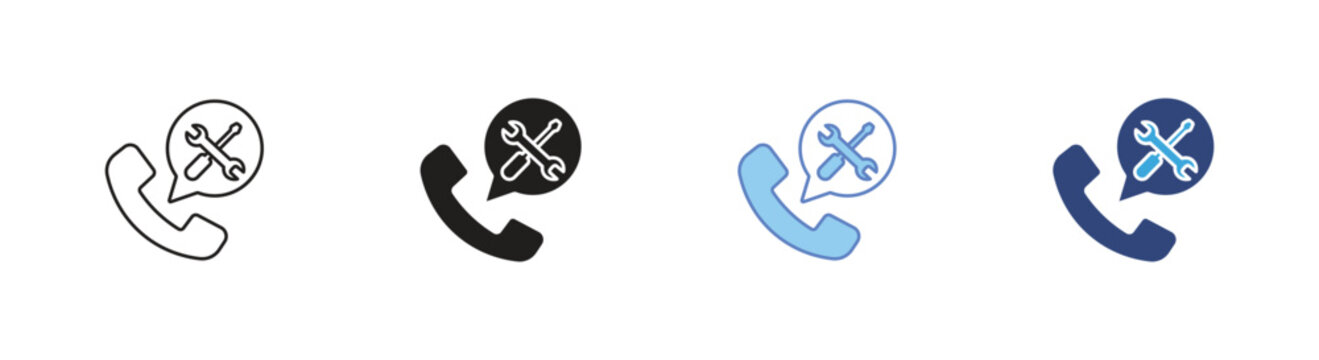 Technical support call icon set, Phone repair symbols, Customer service vector icons, Hotline assistance signs, Support communication vector icons