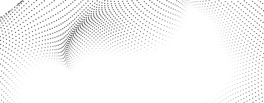 Abstract black corner halftone dot background, geometric gradient border pattern, modern digital technology vector illustration