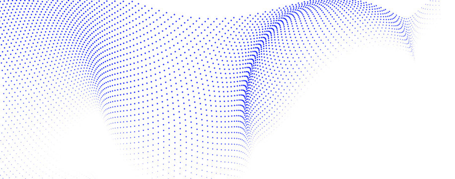 Abstract blue halftone dot wave background, geometric flowing particle pattern with futuristic digital technology vector illustration
