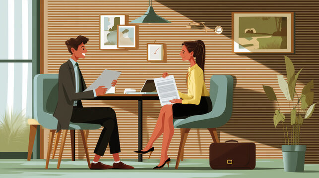 HR manager interviewing a job applicant in a formal office cabin, professional setting
