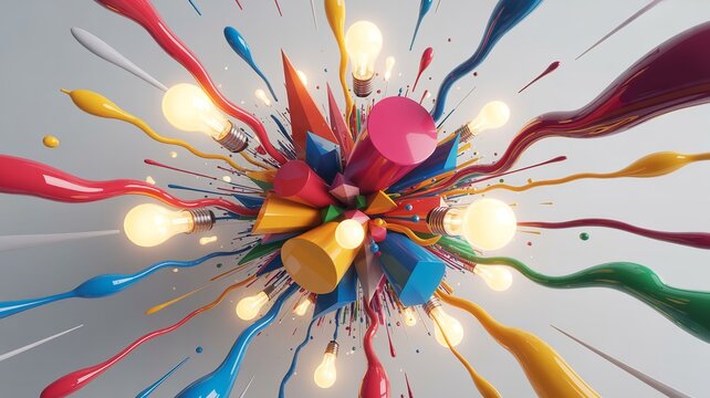 Vibrant colorful paint splashes exploding in air