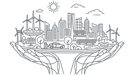 Fototapeta premium Hands holding green eco friendly sustainable smart city.