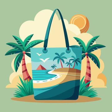 Beachside Elegance With Tropical Tote Bag Mockup PSD