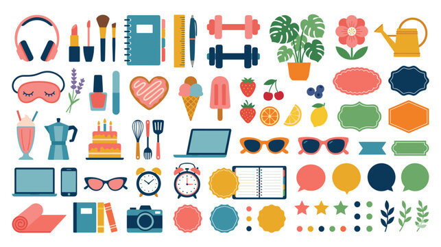 Flat design objects for lifestyle and hobbies creative kit.
