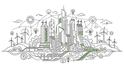 Naklejka premium Smart city with green energy and sustainable technology.