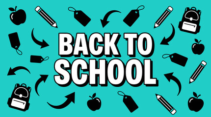 A colorful illustration of school supplies surrounds the bold 'Back to School' text. © Fendi