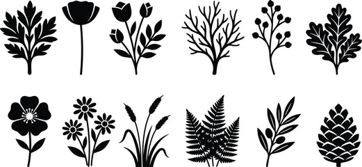 Fototapeta premium Set of Minimalist Botanical and Nature Silhouette Icons