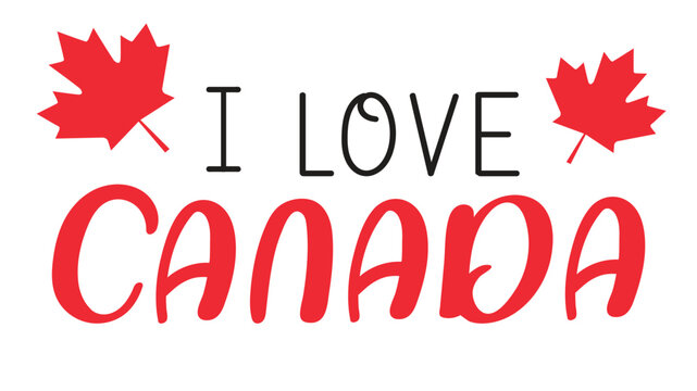 I Love Canada Typography T Shirt Design with Maple Leaf for Canada Day Gift