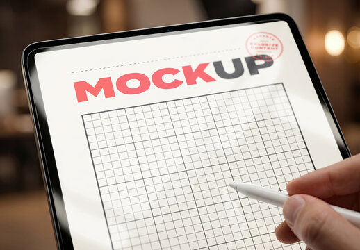 Realistic Tablet Screen Mockup with Pencil